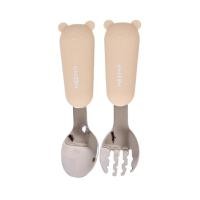 ราคา MEEM ช้อนส้อมสแตนเลสฝึกทานอาหาร ด้ามจับซิลิโคน รูปหมี ช้อนส้อมเด็ก รุ่น Little Bear ครีมเบจ Sandy (12081815)