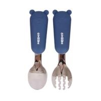 ราคา MEEM ช้อนส้อมสแตนเลสฝึกทานอาหาร ด้ามจับซิลิโคน รูปหมี ช้อนส้อมเด็ก รุ่น Little Bear น้ำเงิน Navy Blue (12081819)