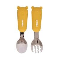 ราคา MEEM ช้อนส้อมสแตนเลสฝึกทานอาหาร ด้ามจับซิลิโคน รูปหมี ช้อนส้อมเด็ก รุ่น Little Bear เหลืองเข้ม Mustard (12081822)