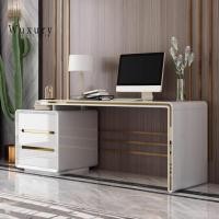 ราคา Wuxury furniture โต๊ะทำงานพร้อมลิ้นชัก ตัดขอบสแตนเลสสีเงินสวยหรู โต๊ะคอมพิวเตอร์ โต๊ะสำนักงาน โต๊ะผู้บริหาร ขาว 160cm (12150346)