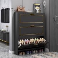 ราคา Wuxury Furniture ตู้เก็บรองเท้าบานเปิด/ปิด 3 ชั้น สวยหรู สไตล์Luxury กล่องเก็บรองเท้า ชั้นวางรองเท้า เทาดำ/ขอบทอง กว้าง80cm (12168124)