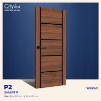 ราคา City idyl. ประตูภายใน SMART HDF รุ่นP2 ประตูสำเร็จรูป ห้องนอน สไตล์โมเดิร์น ติดตั้งบานเลื่อนได้ WALNUT 90x200cm. (12225827)