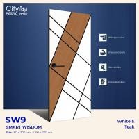 ราคา city idyl. ประตูภายใน ประตูสำเร็จรูป SMART HDF รุ่นSW9 ประตูห้องนอน ติดตั้งบานเลื่อนได้ 100x200cm. White & Teak (12228556)