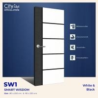 ราคา City idyl. ประตูภายใน SMART HDF. รุ่นSW1 ประตูโมเดิร์น ประตูห้องนอน ติดตั้งบานเลื่อนนได้ WHITE&black 90x200cm.เจาะลูกบิด (12228592)