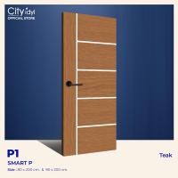 ราคา City idyl. ประตู . SMART HDF รุ่น P1 ประตูภายในสำเร็จรูป สไตล์มินิมอล ติดตั้งบานเลื่อนได้ TEAK 90x200cm. (12225715)