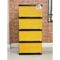 ราคา Thaitrendy ตู้ลิ้นชัก4ชั้น ตู้เสื้อผ้า ชั้นวางของ กล่องเก็บของ ตู้เก็บของ สีเหลือง (หน้าหวาย) (12222769)