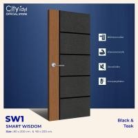 ราคา City idyl. ประตูภายใน SMART HDF. รุ่นSW1 ประตูโมเดิร์น ประตูห้องนอน ติดตั้งบานเลื่อนนได้ Black&teak 70x200cm.เจาะลูกบิด (12228574)