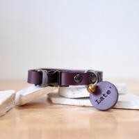 ราคา Collarodog ปลอกคอสุนัข ปลอกคอแมว หนังแท้สลักชื่อ รุ่นหัวล็อค Rocky ม่วง XL 17-30นิ้ว (12283989)