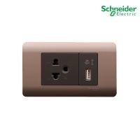 ราคา schneider electric ชุดเต้ารับเดี่ยว 3 ขา ขนาด 2 ช่อง+เต้ารับ usb 2.1a ขนาด 1 ช่อง พร้อมฝาครอบ สีน้ำตาล รุ่น zencelo (12283705)