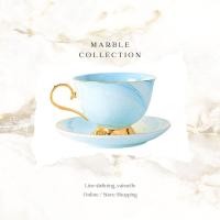 ราคา Dining Vaisselle - แก้ว English Marble Cup mug ลายหินอ่อน เนื้อFine-Bone สไตล์อังกฤษ พร้อมจานขอบทอง Blue (12297026)