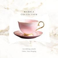 ราคา Dining Vaisselle - แก้ว English Marble Cup mug ลายหินอ่อน เนื้อFine-Bone สไตล์อังกฤษ พร้อมจานขอบทอง Pink (12297025)