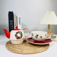 ราคา Dish.is.ceramics ชุดถ้วยน้ำชา ชุดถ้วยน้ำชาพร้อมแก้ว ชุดแก้วน้ำชาลายแมวสุดน่ารัก ชุดกาน้ำชาสีแดง (12375205)