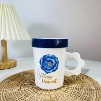 ราคา Dish.is.ceramics Flower mug แก้วมัค แก้วกาแฟ ลายดอกไม้ เนื้อเซรามิค เข้าเวฟได้ น้ำเงิน1 (12375323)