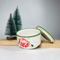 ราคา Dish.is.ceramics ชามทรงปิ่นโต ชามลายปิ่นโต ปิ่นโตเซรามิค สไตล์ย้อนยุค ชามเล็กสีขาวขอบเขียว (12375872)