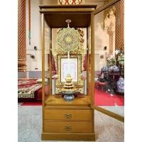 ราคา ตู้โบราณ-ตู้พัดยศ แบบกระจก 4 ด้าน ฐานทึบ สีสักทอง (12316096)