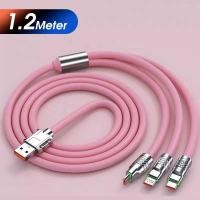 ราคา Smart Home สายชาร์จ 3 IN 1 Type C,iP,Micro USB สายเคเบิลข้อมูลซิลิโคนเหลวโลหะผสมสังกะสี 6A พร้อมไฟ รองรับชาร์จสูงสุด120W 3in1ชาร์จ120W ชมพู (12430050)