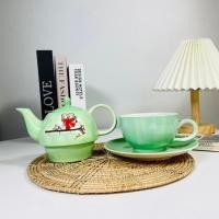 ราคา Dish.is.ceramics ชุดถ้วยน้ำชา ชุดถ้วยน้ำชาพร้อมแก้ว ชุดแก้วน้ำชาลายแมวสุดน่ารัก ชุดกาน้ำชาสีเขียว (12375204)