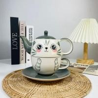 ราคา Dish.is.ceramics ชุดถ้วยน้ำชา ชุดถ้วยน้ำชาพร้อมแก้ว ชุดแก้วน้ำชาลายแมวสุดน่ารัก ชุดกาน้ำชาสีเทา (12375208)