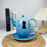 ราคา Dish.is.ceramics ชุดถ้วยน้ำชา ชุดถ้วยน้ำชาพร้อมแก้ว ชุดแก้วน้ำชาลายแมวสุดน่ารัก ชุดกาน้ำชาสีฟ้า (12375209)
