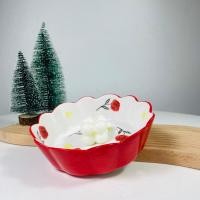 ราคา Dish.is.ceramics ชามขอบหยัก ชามลายผลไม้ หลากสี สไตล์คาเฟ่ ชามสีแดงลายกุหลาบ (12375485)