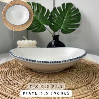 ราคา Dish.is.ceramics japanese dinner set เซทจานชามญี่ปุ่น จานสไตล์ญี่ปุ่น ชามสไตล์ญี่ปุ่น ขอบลายเส้นน้ำเงิน มีให้เลือก 5 แบบ จานก้นลึก7x6.5x1.5 (12375688)
