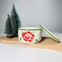 ราคา Dish.is.ceramics ชามทรงปิ่นโต ชามลายปิ่นโต ปิ่นโตเซรามิค สไตล์ย้อนยุค ชามใหญ่สีขาวขอบเขียว (12375876)