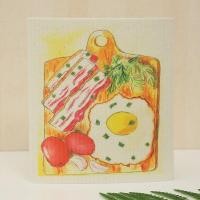 ราคา The Simple Home 97 ผ้าเช็ดจาน อเนกประสงค์ ผ้าฟองน้ำ พิมพ์ลายน่ารัก ซับน้ำดี แห้งไว D3 ไข่เบคอน (12417082)