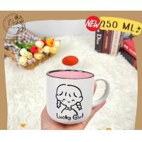 ราคา Dish.is.ceramics แก้ว แก้วมัค ลายการ์ตูน มีด้ามจับ เนื้อเซรามิค 250ml. ชมพู lucky girl (12375341)
