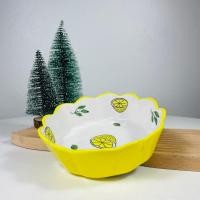 ราคา Dish.is.ceramics ชามขอบหยัก ชามลายผลไม้ หลากสี สไตล์คาเฟ่ ชามสีเหลืองลายเลม่อน (12375486)