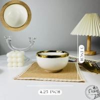 ราคา Dish.is.ceramics ชุดเข้าเซท จานชามเซรามิค จาน ชาม สีขาวขอบทอง ขายแยกชิ้น ถ้วย4.25x3นิ้ว (12375520)