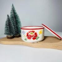 ราคา Dish.is.ceramics ชามทรงปิ่นโต ชามลายปิ่นโต ปิ่นโตเซรามิค สไตล์ย้อนยุค ชามใหญ่สีขาวขอบแดง (12375875)