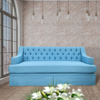 ราคา ddbedroom โซฟายาว 3 ที่นั่ง สไตล์วินเทจ หุ้มผ้าสีฟ้าน้ำทะเล (12427530)