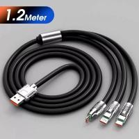 ราคา Smart Home สายชาร์จ 3 IN 1 Type C,iP,Micro USB สายเคเบิลข้อมูลซิลิโคนเหลวโลหะผสมสังกะสี 6A พร้อมไฟ รองรับชาร์จสูงสุด120W 3in1ชาร์จ120W ดำ (12430047)