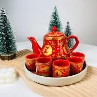 ราคา Dish.is.ceramics ชุดถ้วยน้ำชาจีน ชุดไหว้เจ้า สีแดง ลายอักษรสีทอง เสริมความเป็นสิริมงคล ต้อนรับเทศกาลตรุษจีน ชุดน้ำชาสีแดงทอง (12375229)