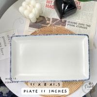 ราคา Dish.is.ceramics japanese dinner set เซทจานชามญี่ปุ่น จานสไตล์ญี่ปุ่น ชามสไตล์ญี่ปุ่น ขอบลายเส้นน้ำเงิน มีให้เลือก 5 แบบ เปลเหลี่ยม11x8x1.5 (12375690)