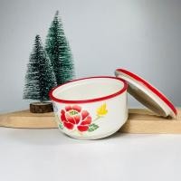 ราคา Dish.is.ceramics ชามทรงปิ่นโต ชามลายปิ่นโต ปิ่นโตเซรามิค สไตล์ย้อนยุค ชามเล็กสีขาวขอบแดง (12375871)