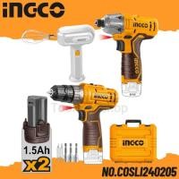 ราคา INGCO สว่าน 12V + ไขควง + เครื่องตีไข่ไร้สาย No.COSLI240205 Normal (12559215)
