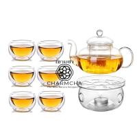 ราคา charmcha คัดทุกใบ!! กาน้ำชา400ml พร้อมส่ง แก้ว+ที่กรอง+เตาอุ่น+เทียน ถูกที่สุด!! ของขวัญ ชุดกาชา กาชงชา ฌามชา ชุดกา+แก้ว6+เตากลม (12574184)