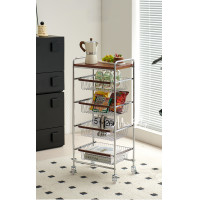 ราคา MM SHOP ชั้นวางของ ชั้นเก็บของ มีล้อเลื่อน โครงเหล็ก ถาดไม้ถอดได้ มีลิ้นชัก 5 ชั้น 39*29*90 cm. (12541957)