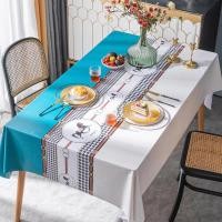 ราคา Happy Time ผ้าปูโต๊ะ PVC กันน้ำ กันน้ำมัน กันลื่น สไตล์นอร์ดิก 140*220cm. สีขาวน้ำเงิน (12528509)
