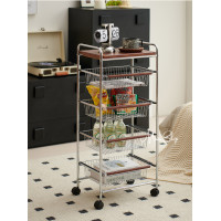 ราคา MM SHOP ชั้นวางของ ชั้นเก็บของ มีล้อเลื่อน โครงเหล็ก ถาดไม้ถอดได้ มีลิ้นชัก 4 ชั้น 39*29*70 cm. (12541956)