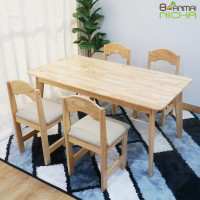 ราคา Baanmainicha ชุดโต๊ะเขียนหนังสือเด็ก โต๊ะเรียนหนังสือ โต๊ะเด็ก เซท+เก้าอี้ 4 ไม้ยางพารา Size :60x120x55 cm. สีธรรมชาติ โต๊ะ1+เก้าอี้4*เบาะ* (12564277)