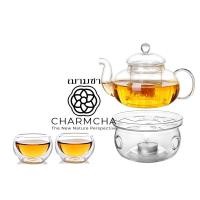 ราคา charmcha คัดทุกใบ!! กาน้ำชา400ml พร้อมส่ง แก้ว+ที่กรอง+เตาอุ่น+เทียน ถูกที่สุด!! ของขวัญ ชุดกาชา กาชงชา ฌามชา ชุดกา+แก้ว2+เตากลม (12574178)