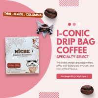 ราคา Niche Coffee Roasters กาแฟดริปทรงกรวย I-CONIC สูตรสเปเชียลตี้ ซีเล็คท์ Specialty Select คั่วกลาง 5 ซอง/กล่อง normal (12325654)