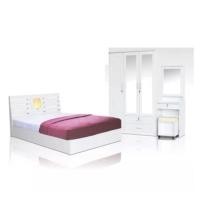 ราคา Raminthra Furniture ชุดห้องนอนระแนงไฟ 5 ฟุต เตียง 5 ฟุต + ตู้เสื้อผ้า 3 บาน + โต๊ะแป้ง 60 cm ( สี ขาว ) 5 ฟุต (10466719)