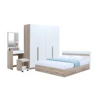 ราคา INDEX LIVING MALL FURINBOX ชุดห้องนอน รุ่นมินิโอ (เตียง, ตู้เสื้อผ้า 4 บาน, โต๊ะเครื่องแป้งพร้อมสตูล) สีธรรมชาติ/ขาว 6 ฟุต (12113674)
