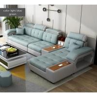 ราคา JWN STUDIO โซฟาห้องรับแขกตัว L โซฟา 5 ที่นั่ง Smart sofa light blue green fabric 338 (11086289)