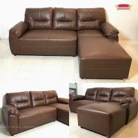 ราคา Sofavariety Sofa โซฟา รุ่น มิยากิ วัสดุผ้าและหนังPU เลือกสีได้ หนังน้ำตาล (12163793)