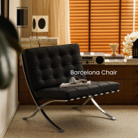 ราคา Mitten Studio Barcelona Chair เก้าอี้หนังแท้ Saddle leather สีดำคลาสสิก ดีไซน์มีเอกลักษณ์ แข็งแรง ดูแลง่าย Chair (12562114)