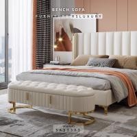 ราคา RSLuxury โซฟาปลายเตียงดีไซน์หุ้มหนังตัดขอบขาและสแตนเลสสีทอง 180CM เลือกสีทักข้อความสอบถามเพิ่มเติม (12483247)